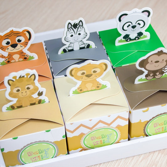 12PCS Baby Shower Favors Safari Animal Wild Favor Box Candy Box Souvenir Boy/Girl Kids Event & Party Supplies