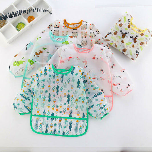 0-4Yrs Baby Kids Toddler Long Sleeve Bibs Scarf Waterproof Smock Feeding Apron Pocket Infant Boys Girls Burp Cloth Bandana Bibs